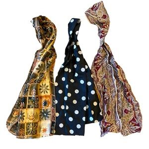 3 Sheer Scarf Bundle retro vintage look‎ polka dot flowers paisley neutrals thin